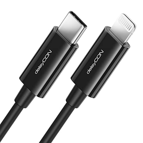 deleyCON 0,5m USB-C auf Lightning 8 Pin Ladekabel Datenkabel Ultra Schnellladekabel MFi Zertifiziert für Apple iPhone 14 13 12 11 Pro Max Mini Power Delivery - Schwarz von deleyCON