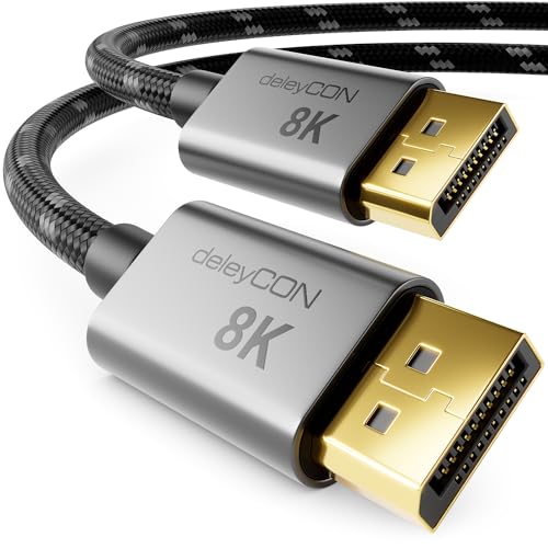deleyCON 1,5m DisplayPort 1.4 Kabel 8K@60Hz - UHD WQHD HDR HDCP 2.2-4K@165Hz 2K@360Hz - AMD FreeSync NVIDIA G-Sync - Ideal für Gaming und High-End Video - Grau Schwarz von deleyCON
