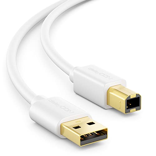deleyCON 1,5m USB 2.0 Datenkabel Druckerkabel Scannerkabel - USB A-Stecker zu USB B-Stecker für Drucker Scanner Printer - Weiß von deleyCON