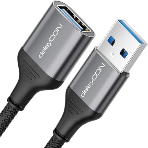 deleyCON 1,5m USB 3.0 Verlängerungskabel 5Gbps Verlängerung (A-Stecker auf A-Buchse) Aluminium Stecker + Nylon Kabel Datenkabel für Tastatur, Kartenlesegerät, Drucker, Scanner, Kamera usw. von deleyCON