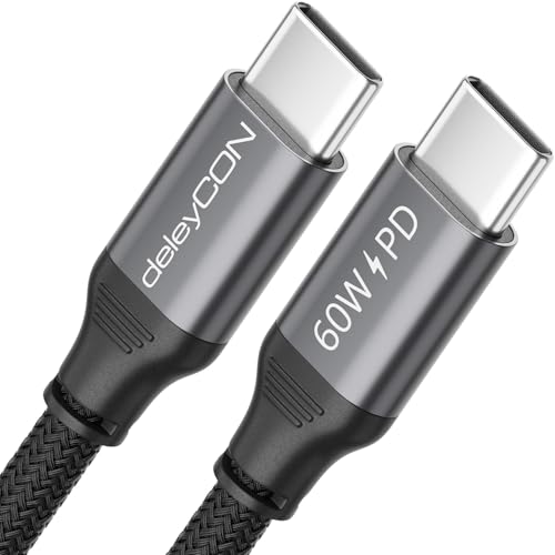 deleyCON 1,5m USB C Kabel PD3.0 (60W Schnellladekabel) USB-C auf USB-C Ladekabel für iPhone 17 16 15 Pro Max Air Galaxy S25 S24 S23 Pixel iPad Pro MacBook Air Tablets Switch PS5 von deleyCON