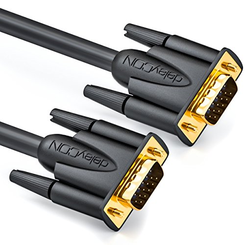 deleyCON 1,5m VGA Kabel 15-polig - S-VGA Monitorkabel D-Sub-Stecker 1080p Full HD 3-fach geschirmt Knickschutz vergoldete Kontakte - Schwarz von deleyCON