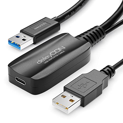 deleyCON 10m Aktive USB Verlängerung mit Signalverstärker USB 3.2 Gen1 (USB3.0 mit 5 GBit/s) USB-A auf USB-C PC Computer Laptop Smartphone Tablet von deleyCON