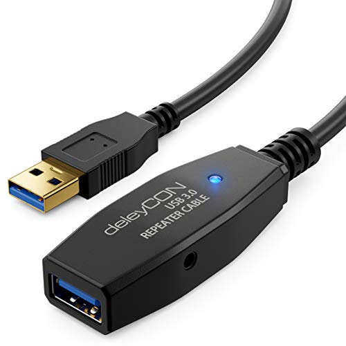 deleyCON 10m Aktives USB 3.0 Kabel Aktive Verlängerung mit 2 Signalverstärker USB3.0 Repeaterkabel Verlängerungskabel PC Computer Drucker Scanner von deleyCON