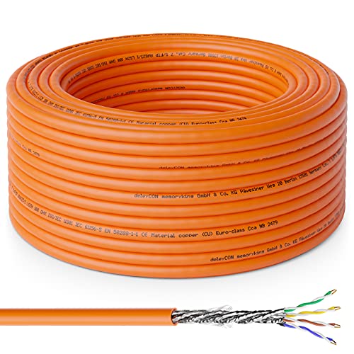 deleyCON 10m CAT.7 Verlegekabel Kupfer Starr S/FTP PIMF Netzwerkkabel Installationskabel LAN Kabel Ethernet Datenkabel Gigabit CAT7 10 Gbit 1000 MHz LSZH Halogenfrei BauPVO - GHMT Zertifiziert von deleyCON