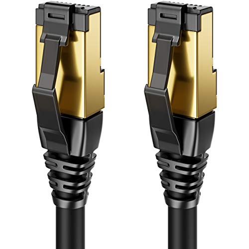 deleyCON 10m CAT8.1 LAN Kabel Patchkabel Netzwerkkabel - RJ45 LAN DSL Kabel Kupfer S/FTP Schirmung 2000 MHz 40 Gbit - CAT.8 Ethernet Kabel RJ45 Stecker vergoldet - Schwarz von deleyCON