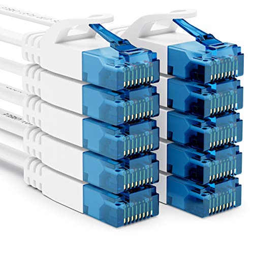 deleyCON 10x 1m CAT6 Flaches Netzwerkkabel 1,5mm Flachkabel Flachbandkabel U-UTP RJ45 - UUTP Patchkabel für DSL LAN Switch Router Modem Repeater Patchpanel - Weiß von deleyCON