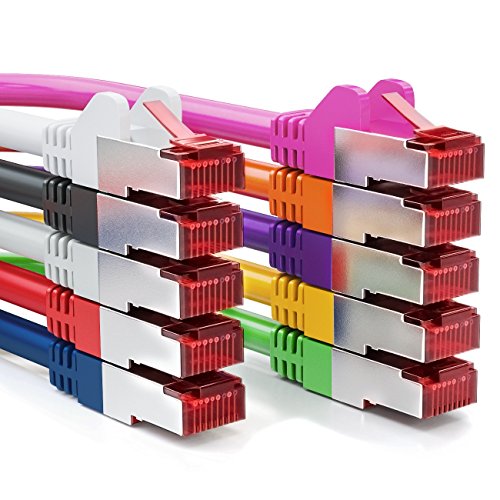 deleyCON 10x 1m CAT6 Patchkabel S/FTP PIMF Schirmung CAT-6 RJ45 Netzwerkkabel Ethernetkabel LAN DSL Switch Router Modem Access Point Patchfelder - Mehrfarbig von deleyCON