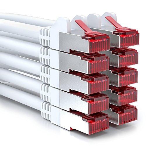 deleyCON 10x 1m CAT6 Patchkabel S/FTP PIMF Schirmung CAT-6 RJ45 Netzwerkkabel Ethernetkabel LAN DSL Switch Router Modem Access Point Patchfelder - Weiß von deleyCON