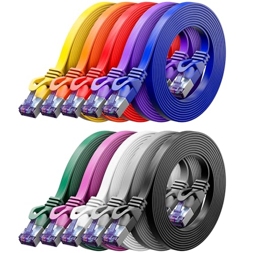 deleyCON 10x 1m Flaches CAT7 Netzwerkkabel (CAT 7 mit 10 Gbit/s) Gigabit LAN - RJ45 Ethernet Kurzes Patchkabel Flach - für Internet Switch Router Modem Patchpanel - Bunt deleyCON 10x 1m Flaches CAT7 Netzwerkkabel (CAT 7 mit 10 Gbit/s) Gigabit LAN - RJ45 Ethernet Kurzes Patchkabel Flach - für Internet Switch Router Modem Patchpanel - Bunt von deleyCON
