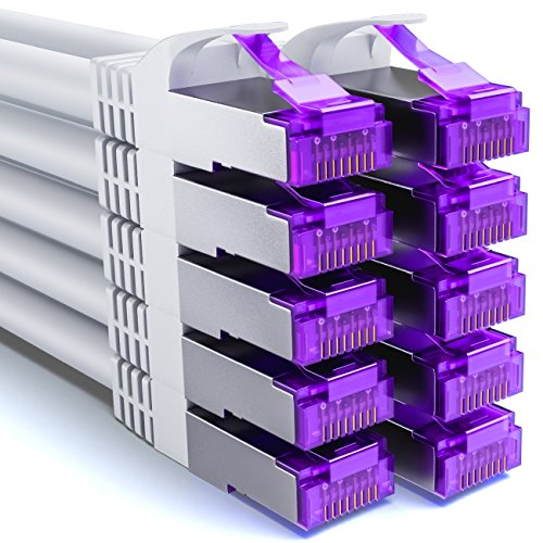 deleyCON 10x 1m CAT7 Netzwerkkabel - 10 Gigabit - RJ45 Patchkabel Ethernet Kabel (Kupfer, SFTP PiMF Schirmung) - LAN DSL Switch Modem Router Patchpanel CAT7 CAT6 CAT5 - Weiß deleyCON 10x 1m CAT7 Netzwerkkabel - 10 Gigabit - RJ45 Patchkabel Ethernet Kabel (Kupfer, SFTP PiMF Schirmung) - LAN DSL Switch Modem Router Patchpanel CAT7 CAT6 CAT5 - Weiß von deleyCON
