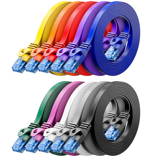 deleyCON 10x 2m CAT6 Flaches Netzwerkkabel 1000 Mbit Gigabit LAN - Cat 6 RJ45 Ethernet Patchkabel Dünnes Verlegekabel Flach - für Internet Switch Router Modem Patchpanel - Bunt deleyCON 10x 2m CAT6 Flaches Netzwerkkabel 1000 Mbit Gigabit LAN - Cat 6 RJ45 Ethernet Patchkabel Dünnes Verlegekabel Flach - für Internet Switch Router Modem Patchpanel - Bunt von deleyCON