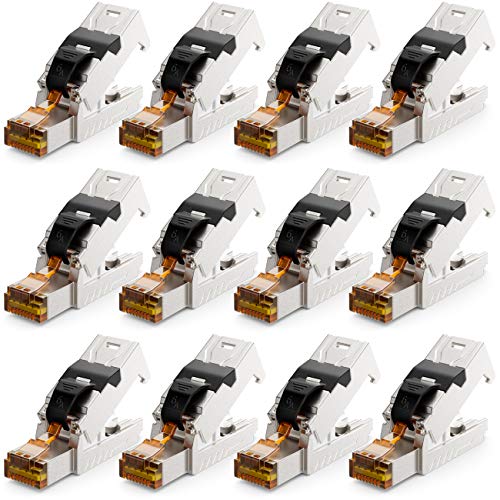 deleyCON 12x CAT 6a Netzwerkstecker RJ45 mit LSA Anschluss Werkzeuglos für Starre Verlegekabel LAN Kabel Netzwerkkabel RJ45 Stecker CAT6a CAT7 Geschirmt Metallgehäuse 10 Gbit/s von deleyCON