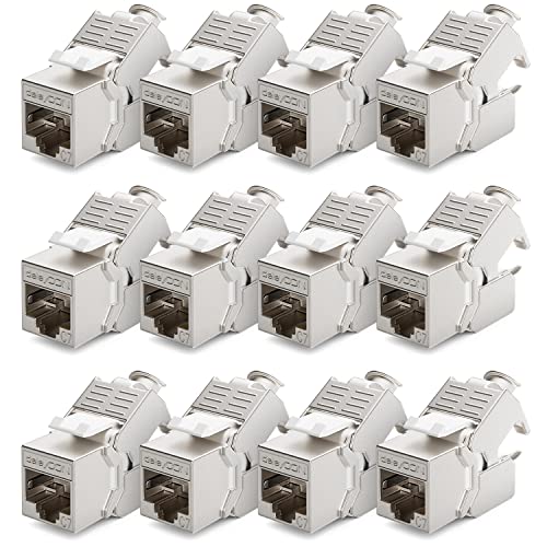 deleyCON 12x CAT 7 Keystone Jack Modul Optimal für CAT7 CAT6 CAT6a Verlegekabel Verbinder Patchkabel Netzwerkkabel STP Schirmung RJ45 Buchse 1000 MHz 10 Gbit/s Schneidklemme (LSA) von deleyCON