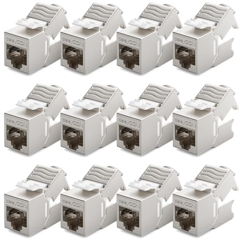 deleyCON 12x MINI Keystone CAT 6a Jack Modul Kurze Version 30 mm (3 cm) Lang 10 GBit/s Vollgeschirmt STP RJ45 Buchse Verbinder Patchkabel Optimal für CAT7 CAT6 CAT6a Netzwerkkabel Dose Patchpanel von deleyCON