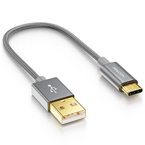 deleyCON 15cm USB-C Kabel - Ladekabel Datenkabel - Nylon + Metallstecker - USB C auf USB A - Kompatibel mit Apple Samsung Google Huawei Xiaomi Tablet Laptop PC - Grau von deleyCON