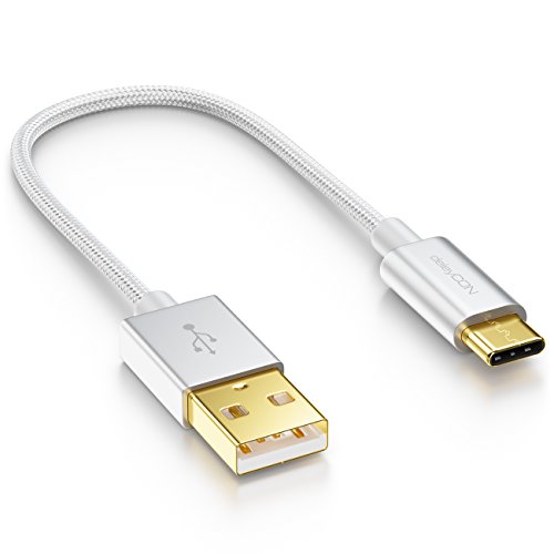 deleyCON 15cm USB-C Kabel - Ladekabel Datenkabel - Nylon + Metallstecker - USB C auf USB A - Kompatibel mit Apple Samsung Google Huawei Xiaomi Tablet Laptop PC - Silber von deleyCON