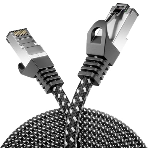 deleyCON 15m CAT7 LAN Kabel - Netzwerkkabel mit Kupfer & Nylonmantel - AWG27 600 MHz 10 Gbit/s S-FTP (PIMF) RJ45 Patchkabel Ethernetkabel für Internet DSL Router - Schwarz von deleyCON