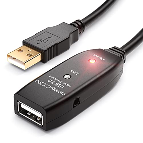 deleyCON 15m USB 2.0 Verlängerungkabel Repeater-Kabel Aktiv mit 2 Signalverstärker Extension Cable USB-A auf USB-A Buchse - Schwarz von deleyCON