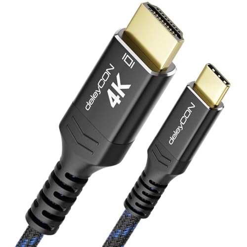 deleyCON 1m 4K USB-C auf HDMI Kabel für Monitor/TV/Beamer Adapter (4K@60Hz) aus Aluminium, Thunderbolt 3/4, für iPhone 16,15 Pro Max, MacBook, iPad Pro/Air, Samsung Galaxy S25 S24, Notebook, Tablet von deleyCON