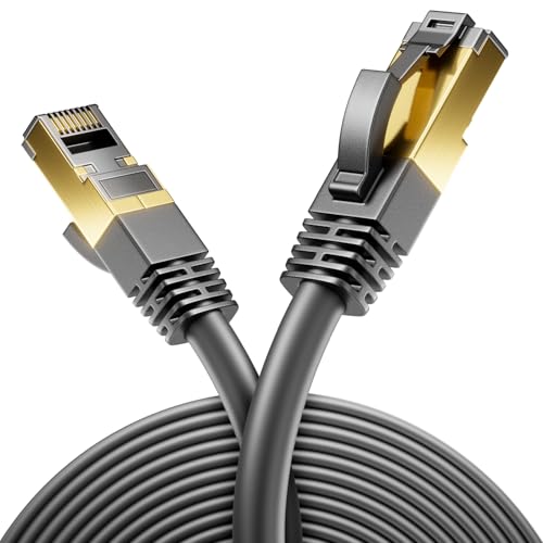 deleyCON 1m CAT 8 Netzwerkkabel (40 Gbit/s, Kupfer, S/FTP) Gigabit Ethernet LAN Cable Kabel Patchkabel RJ45 Stecker für CAT8 CAT7 CAT6 POE PC PS5 Router Modem TV Switch Laptop - Schwarz von deleyCON