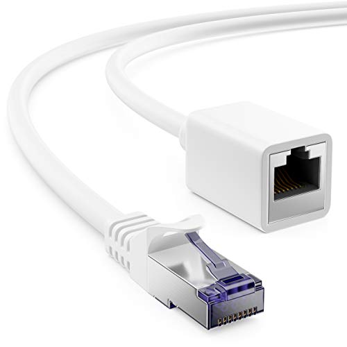 deleyCON 1m CAT7 Patchkabel Verlängerung für Ethernet LAN Netzwerkkabel - CAT 7 Rohkabel mit RJ45 Stecker auf RJ45 Buchse S/FTP Kupfer PiMF 600 MHz - Weiß von deleyCON