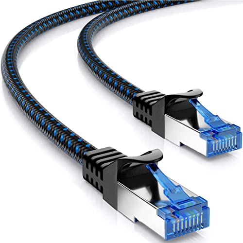 deleyCON 1m CAT8.1 Patchkabel LAN Kabel mit Nylonmantel und Kupferleiter - Netzwerkkabel Datenkabel S/FTP PIMF 2000 MHz 40 Gbit RJ45 Stecker CAT.8 Ethernet Kabel - Schwarz von deleyCON