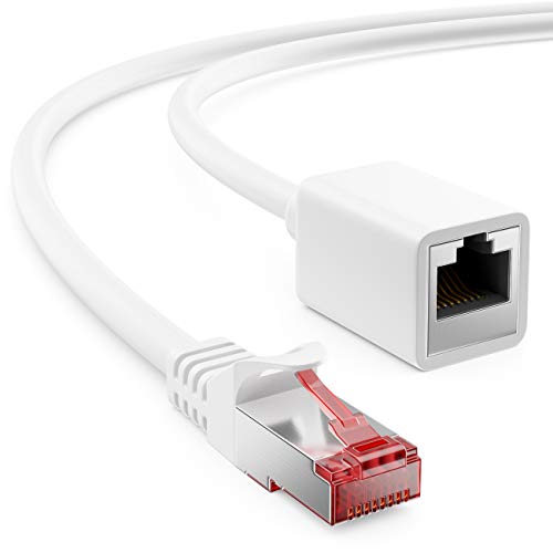 deleyCON 1m Cat6 Patchkabel Verlängerung für Ethernet LAN Netzwerkkabel Internetkabel - RJ45 Stecker auf RJ45 Buchse S/FTP PiMF 250 MHz Kupfer - Weiß von deleyCON