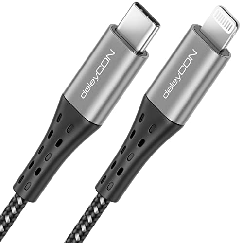 deleyCON 1m USB-C auf Lightning 8 Pin Nylon Ladekabel Datenkabel Ultra Schnellladen MFi Zertifiziert für Apple iPhone 14 13 12 11 Pro Max Mini Metallstecker Power Delivery von deleyCON
