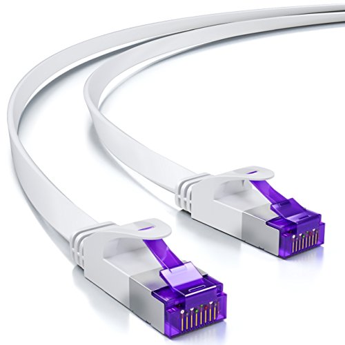 deleyCON 1m Flaches Cat7 Netzwerkkabel (Cat 7 mit 10 Gbit/s) Gigabit LAN - RJ45 Ethernet Patchkabel Verlegekabel Flach - für Internet Switch Router Modem Patchpanel - Weiß von deleyCON