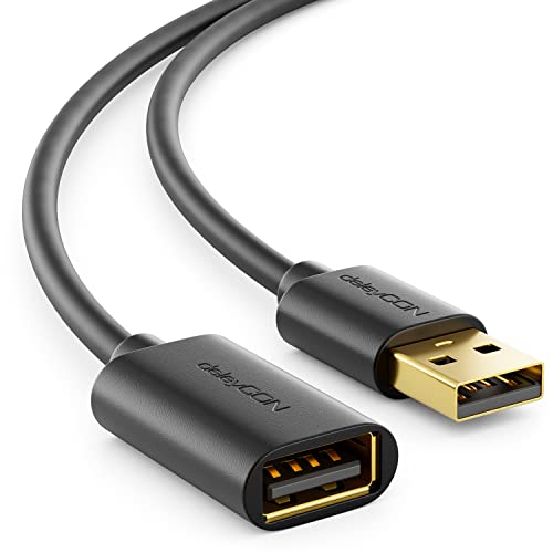 deleyCON 1m USB 2.0 High Speed Kabel Verlängerungskabel USB A-Stecker zu USB A-Buchse - Schwarz von deleyCON