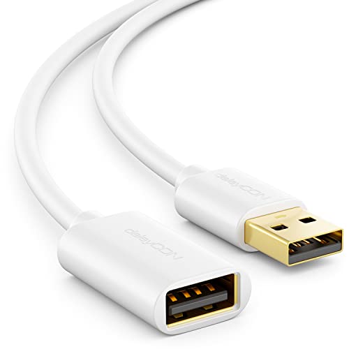 deleyCON 1m USB 2.0 High Speed Kabel Verlängerungskabel USB A-Stecker zu USB A-Buchse - Weiß deleyCON 1m USB 2.0 High Speed Kabel Verlängerungskabel USB A-Stecker zu USB A-Buchse - Weiß von deleyCON
