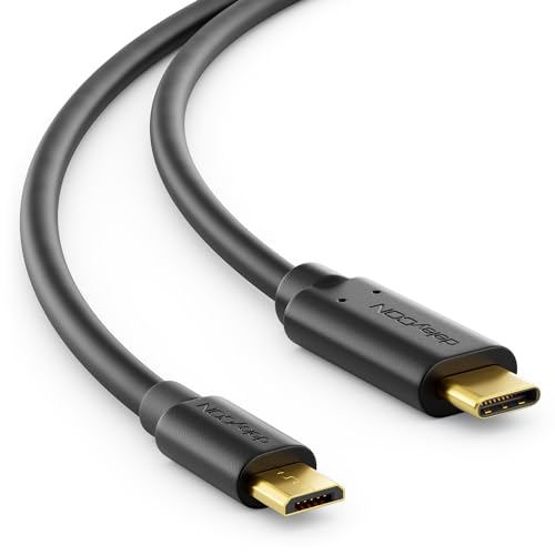 deleyCON 1m USB C auf Micro USB - Ladekabel & Datenkabel von USB-C auf Micro-USB - Kompatibel für Handy Smartphone Tablet mit Micro-USB-Buchse oder Ladeadapter Tablet Notebook mit USB-C - Schwarz von deleyCON