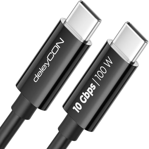 deleyCON 1m USB C Kabel USB3.2 Gen2 (10 Gbit/s + 100W Fast Charge) Ladekabel Datenkabel für SDD HDD Apple iPhone 16 15 Pro Max Samsung Galaxy S25 S24 S23 iPad MacBook IMac Tablet Switch PS5 Schwarz von deleyCON
