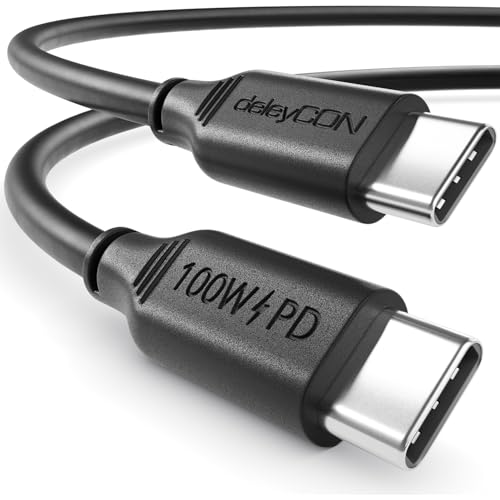 deleyCON 1m USB C Kabel PD3.0 (100W Schnellladekabel) USB-C auf USB-C Ladekabel für iPhone 16 15 Pro Max Samsung Galaxy S25 S24 S23 S22 Pixel iPad Pro MacBook Air Tablets Switch PS5 von deleyCON
