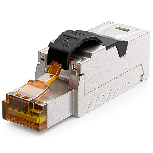 deleyCON 1x CAT 6a Netzwerkstecker RJ45 mit LSA Anschluss Werkzeuglos für Starre Verlegekabel LAN Kabel Netzwerkkabel RJ45 Stecker CAT6a CAT7 Geschirmt Metallgehäuse 10 Gbit/s von deleyCON