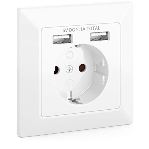 deleyCON 1x Einbausteckdose mit 2x USB Wandsteckdose Schutzkontakt Steckdose Unterputz Montage für Innenbereich USB Ladefunktion Handy Smartphone Tablet deleyCON 1x Einbausteckdose mit 2x USB Wandsteckdose Schutzkontakt Steckdose Unterputz Montage für Innenbereich USB Ladefunktion Handy Smartphone Tablet von deleyCON