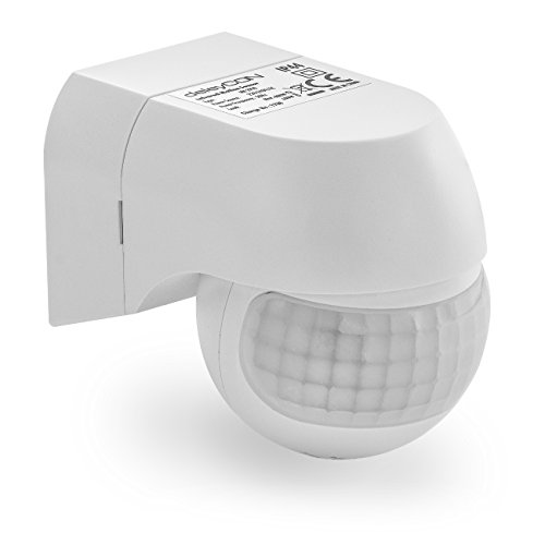 deleyCON 1x Infrarot Bewegungsmelder - für Innen und Außen - Reichweite bis 12m bei 180° - Dreh-/Neigbar - IP44 - Spritzwasserschutz - Weiß von deleyCON