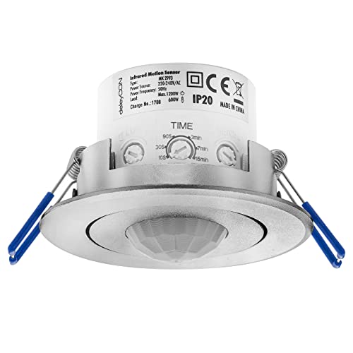 deleyCON 1x Infrarot Decken-Bewegungsmelder - Innenbereich - Reichweite 8m bei 360° - einstellbare Umgebungshelligkeit - IP20 - Unterputz - Aluminium von deleyCON
