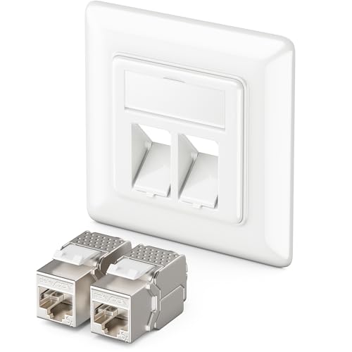 deleyCON 1x Keystone Dose Netzwerkdose Datendose Unterputz + 2x CAT 6a Keystone Jack Modul RJ45 Buchse - CAT Netzwerk Verlegekabel vollgeschirmt Weiß von deleyCON