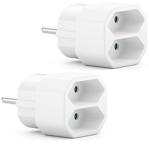 deleyCON 2 Stück Mehrfachstecker Mehrfachsteckdose Indoor Eurokabel Stromkabel Steckdosenadapter Stromadapter Euro Adapter Stecker Multi-Steckdose 2x Euro-Buchse 2,5A Innenbereich max. 1100W Weiß von deleyCON