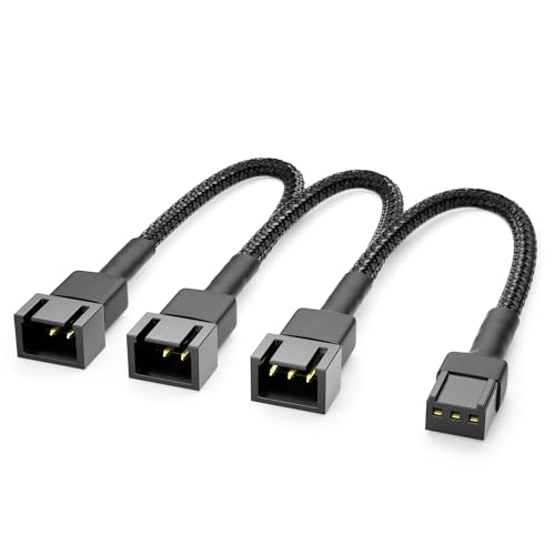 deleyCON 20cm 3-Pin Lüfter Verteilerkabel mit Nylonmantel - Verlängerungskabel Lüfterkabel Splitter Kabel für PC Computer Workstation - Schwarz deleyCON 20cm 3-Pin Lüfter Verteilerkabel mit Nylonmantel - Verlängerungskabel Lüfterkabel Splitter Kabel für PC Computer Workstation - Schwarz von deleyCON