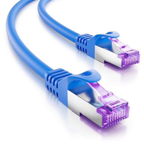 deleyCON 20m RJ45 Patchkabel Ethernetkabel Netzwerkkabel mit CAT7 Rohkabel S-FTP PiMF Schirmung Gigabit Lan Kabel SFTP Kupfer DSL Switch Router Patchpanel - Blau von deleyCON