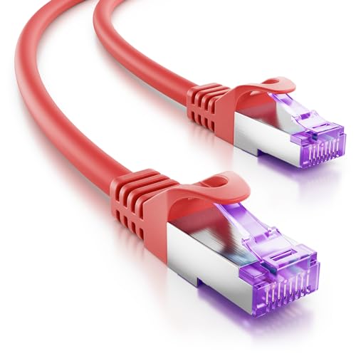 deleyCON 20m CAT7 Netzwerkkabel - 10 Gigabit - RJ45 Patchkabel Ethernet Kabel (Kupfer, SFTP PiMF Schirmung) - für Highspeed LAN DSL Switch Modem Router Patchpanel CAT7 CAT6 CAT5 - Rot von deleyCON