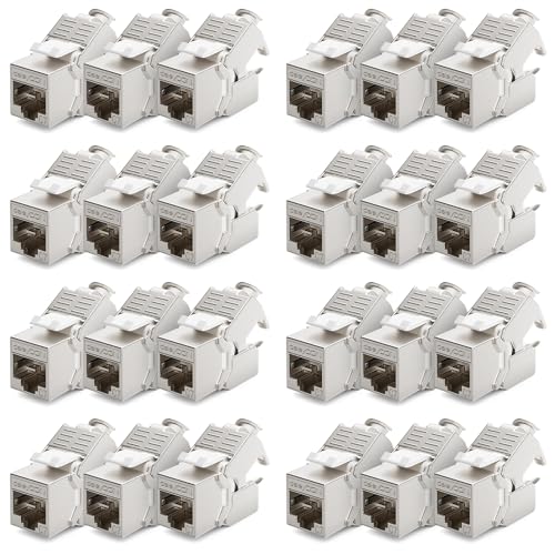 deleyCON 24x CAT 7 Keystone Jack Modul Optimal für CAT7 CAT6 CAT6a Verlegekabel Verbinder Patchkabel Netzwerkkabel STP Schirmung RJ45 Buchse 1000 MHz 10 Gbit/s Schneidklemme (LSA) von deleyCON