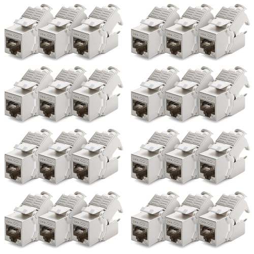 deleyCON 24x CAT6a Keystone Jack Modul Patchkabel Netzwerkkabel Verbinder STP Schirmung RJ45 Buchse Netzwerk Dose Patchpanel Keystonehalterung Erweiterung von deleyCON