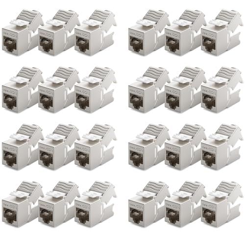 deleyCON 24x CAT6a MINI Keystone Jack Modul Patchkabel Netzwerkkabel Verbinder 30 mm (3 cm) Lang STP Schirmung RJ45 Buchse Netzwerk Dose Patchpanel Keystonehalterung Erweiterung von deleyCON