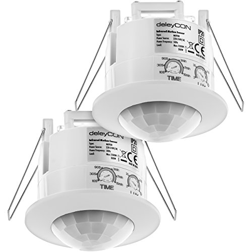 deleyCON 2X Infrarot Bewegungsmelder Unterputz Deckenmontage Innenbereich Lichtsteuerung 360° Arbeitsfeld 6m Reichweite eingebauter Lichtsensor Weiß deleyCON 2X Infrarot Bewegungsmelder Unterputz Deckenmontage Innenbereich Lichtsteuerung 360° Arbeitsfeld 6m Reichweite eingebauter Lichtsensor Weiß von deleyCON