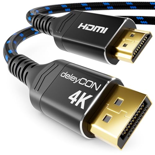 deleyCON 2m 4K DisplayPort auf HDMI Kabel (Für HDMI Monitor/TV/Beamer) - 1080P@60Hz / 4K@30Hz - Aluminium-Stecker Nylonkabel - Adapter DP Stecker zu HDMI Stecker - für DP Computer PC Grafikkarte von deleyCON