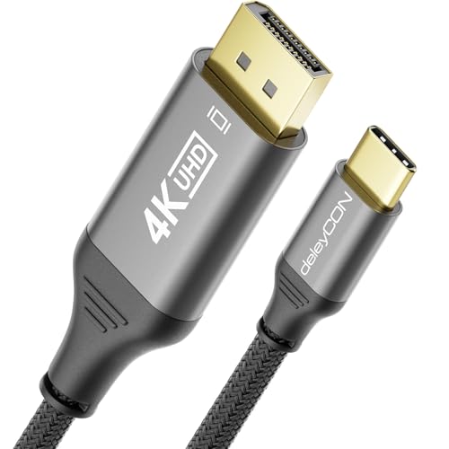 deleyCON 2m USB-C auf DisplayPort Kabel 4K für Monitor Adapter (4K@60Hz) aus Aluminium, Thunderbolt 3/4, für iPhone 17,16,15 Pro Max Air, MacBook, iPad Pro/Air, Galaxy S25 S24 S23, Notebook, Tablet von deleyCON